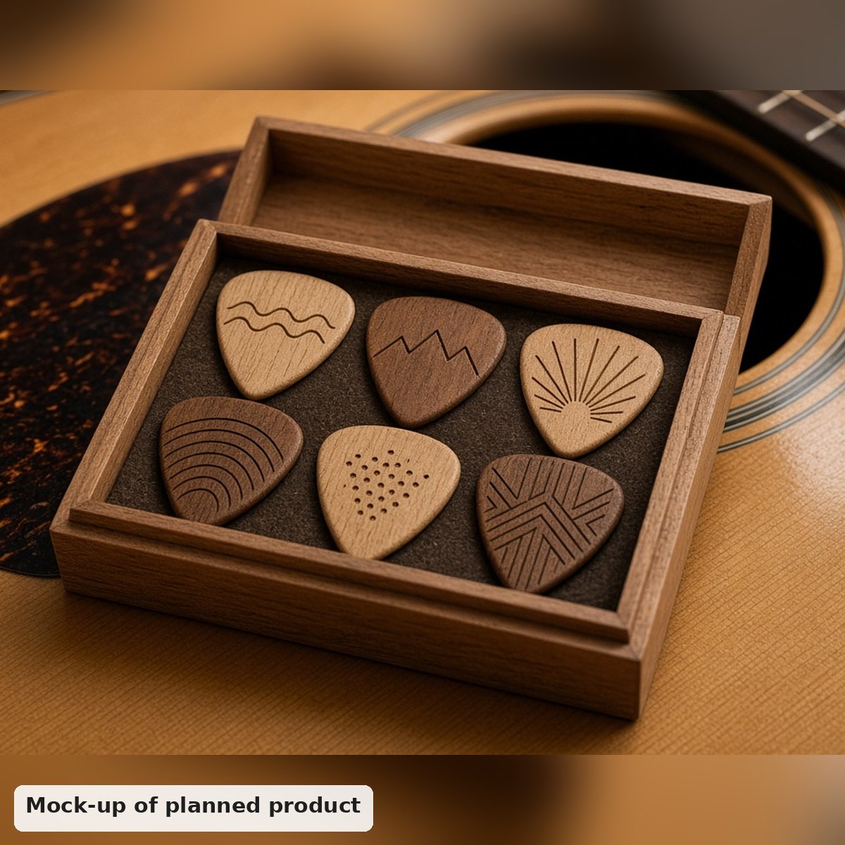 Engraved Wooden Guitar Picks in a Gift Box